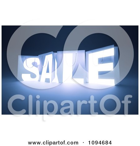 Clipart 3d Glowing SALE Shopping Bags On Blue - Royalty Free CGI Illustration by Mopic
