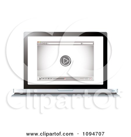 Clipart 3d Laptop Computer Open To An Internet Video Player And Control Buttons - Royalty Free Vector Illustration by michaeltravers