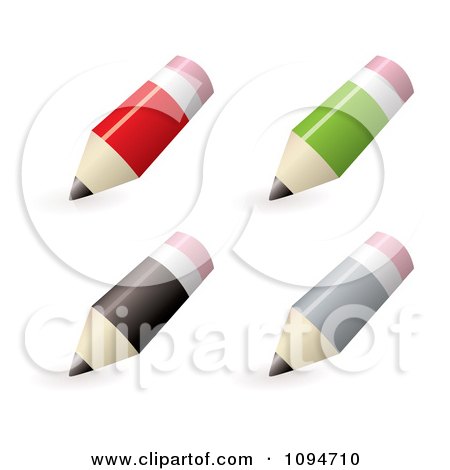 Clipart 3d Red Green Black And Gray Pencils - Royalty Free Vector Illustration by michaeltravers