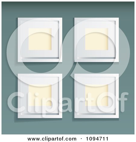 Clipart Four 3d Blank White Picture Frames On Green - Royalty Free Vector Illustration by michaeltravers