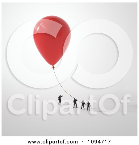 Clipart Small People Holding Onto A 3d Red Balloon - Royalty Free CGI Illustration by Mopic