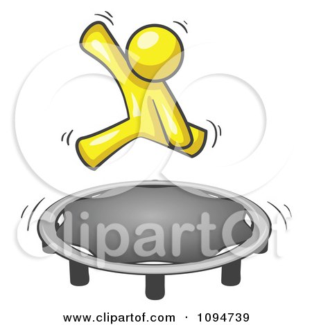 Royalty-Free (RF) Clipart Illustration of a Yellow Man Jumping on a Trampoline by Leo Blanchette