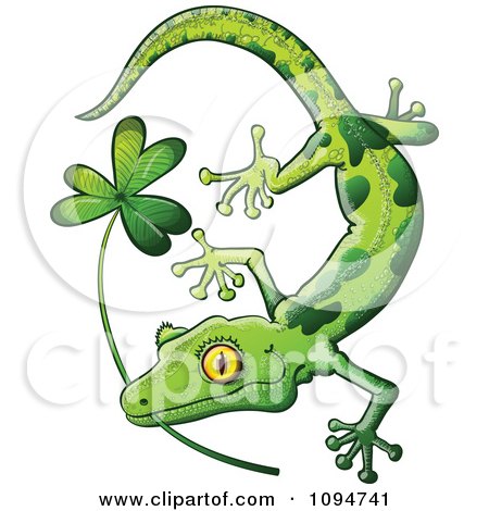 Clipart St Patricks Day Gecko Biting A Shamrock - Royalty Free Vector Illustration by Zooco