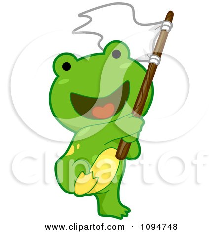 Clipart Cute Green Frog Waving A Flag - Royalty Free Vector Illustration by BNP Design Studio