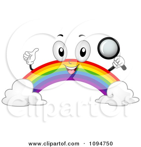 Clipart Happy Rainbow Holding A Magnifying Glass - Royalty Free Vector Illustration by BNP Design Studio