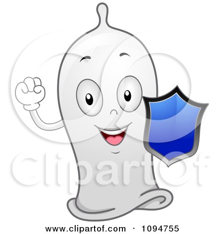 Clipart Happy Condom Holding A Blue Shield - Royalty Free Vector Illustration by BNP Design Studio