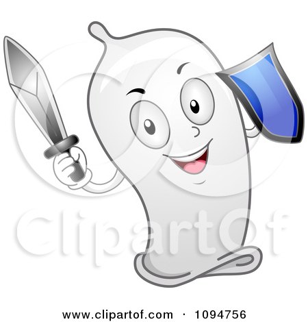 Clipart Happy Condom Holding A Sword And Shield - Royalty Free Vector Illustration by BNP Design Studio