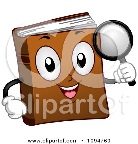Clipart Happy Dictionary Book Holding A Magnifying Glass - Royalty Free Vector Illustration by BNP Design Studio
