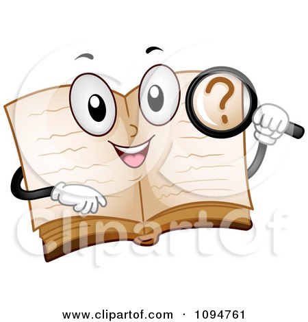 Clipart Happy Open Dictionary Book Holding A Magnifying Glass - Royalty Free Vector Illustration by BNP Design Studio