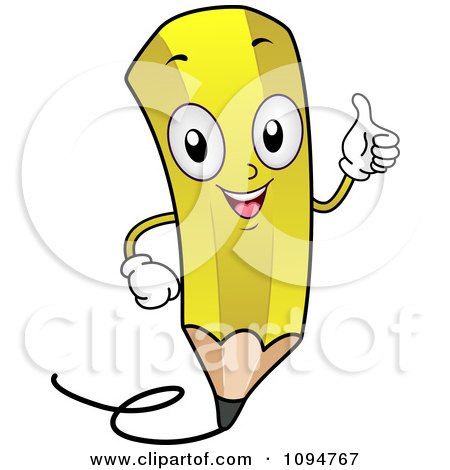 Clipart Happy Yellow Pencil Holding A Thumb Up - Royalty Free Vector Illustration by BNP Design Studio