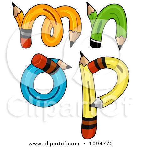 Clipart Pencils Forming Lowercase Letters M Through P - Royalty Free Vector Illustration by BNP Design Studio