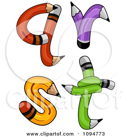 Clipart Pencils Forming Lowercase Letters Q Through T - Royalty Free Vector Illustration by BNP Design Studio