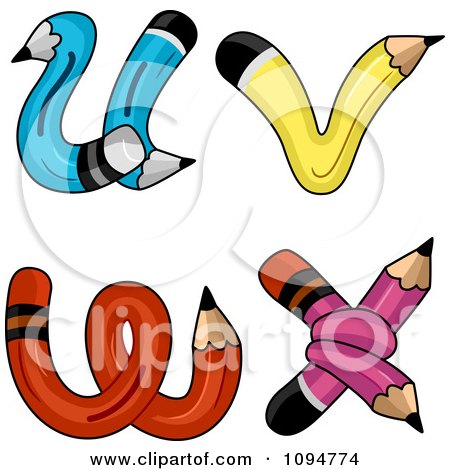 Clipart Pencils Forming Lowercase Letters U Through X - Royalty Free Vector Illustration by BNP Design Studio