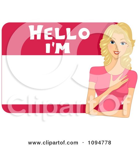 Clipart Smiling Blond Woman On A Hellow Im Name Tag - Royalty Free Vector Illustration by BNP Design Studio