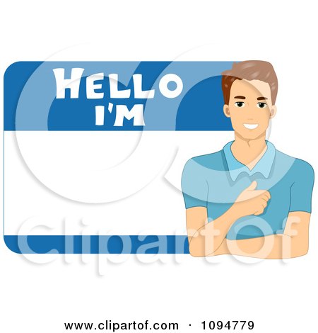 Clipart Smiling Brunette Man On A Hellow Im Name Tag - Royalty Free Vector Illustration by BNP Design Studio
