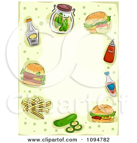 Clipart Frame Of Hamburgers And Condiments With Copyspace - Royalty Free Vector Illustration by BNP Design Studio