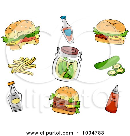 Clipart Hamburgers Condiments Pickels And Fries - Royalty Free Vector Illustration by BNP Design Studio