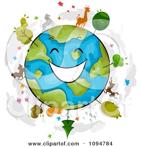 Clipart Happy Globe With Trees And Wildlife - Royalty Free Vector Illustration by BNP Design Studio