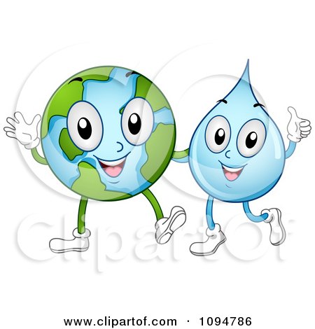 Clipart Happy Globe And Waterdrop Characters Waving And Holding A Thumb Up - Royalty Free Vector Illustration by BNP Design Studio
