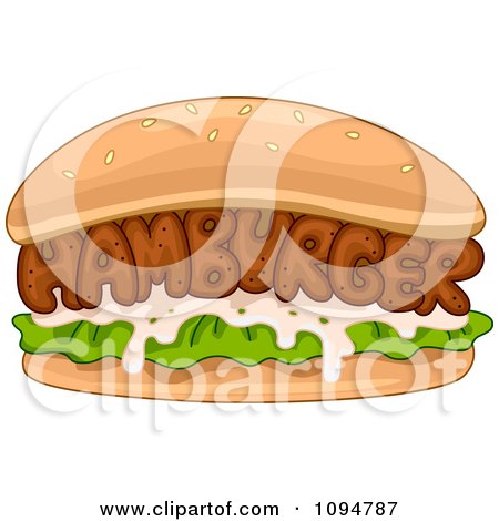 Clipart Hamburger Spelled Out With Meat In A Bun - Royalty Free Vector Illustration by BNP Design Studio