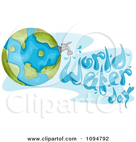 Clipart Globe With A Faucet And Water Spelling World Water Day - Royalty Free Vector Illustration by BNP Design Studio