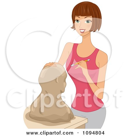 Clipart Happy Woman Working On A Clay Sculpture - Royalty Free Vector Illustration by BNP Design Studio