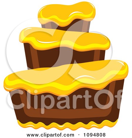 Clipart Funky Tiered Chocolate Cake With Yellow Frosting - Royalty Free Vector Illustration by Pams Clipart