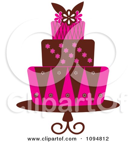Clipart Pink And Brown Layered Fondant Designed Cake - Royalty Free Vector Illustration by Pams Clipart