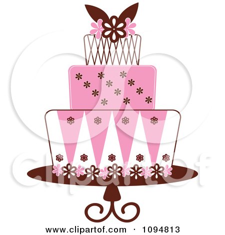 Clipart Pink White And Brown Layered Fondant Designed Cake - Royalty Free Vector Illustration by Pams Clipart