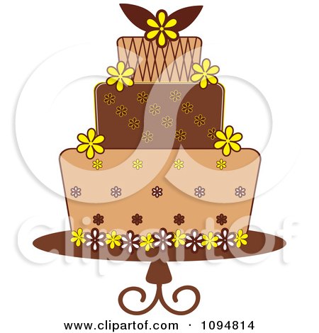 Clipart Yellow And Brown Layered Fondant Designed Cake - Royalty Free Vector Illustration by Pams Clipart
