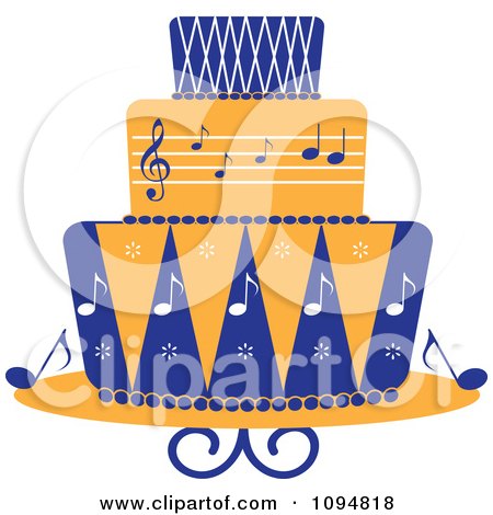 Clipart Blue And Orange Music Layered Fondant Designed Cake - Royalty Free Vector Illustration by Pams Clipart