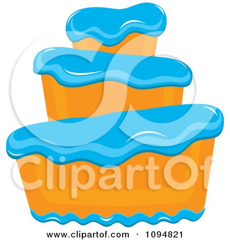 Clipart Funky Tiered Vanilla Cake With Blue Frosting - Royalty Free Vector Illustration by Pams Clipart