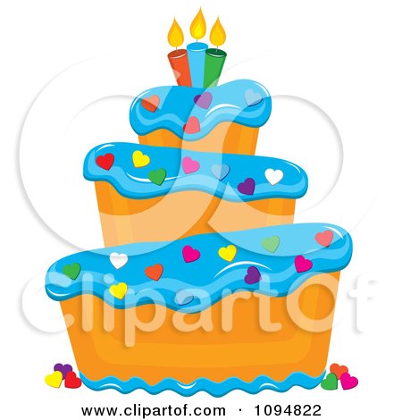 Clipart Funky Tiered Vanilla Cake With Blue Frosting Birthday Candles And Heart Sprinkles - Royalty Free Vector Illustration by Pams Clipart