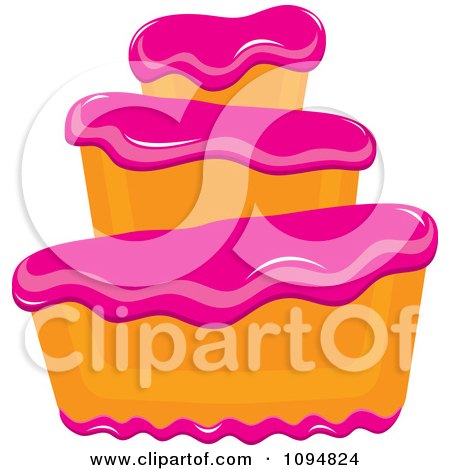 Clipart Funky Tiered Vanilla Cake With Pink Frosting - Royalty Free Vector Illustration by Pams Clipart