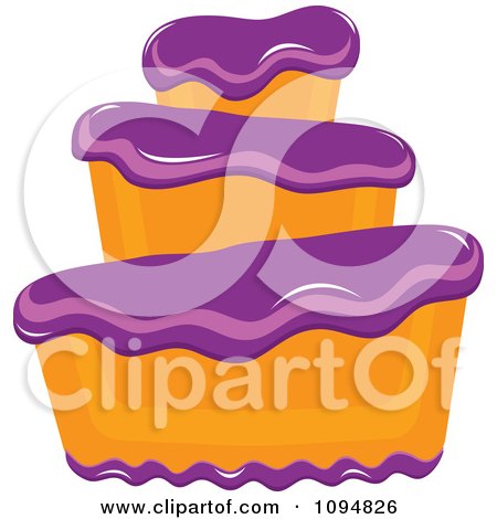 Clipart Funky Tiered Vanilla Cake With Purple Frosting - Royalty Free Vector Illustration by Pams Clipart