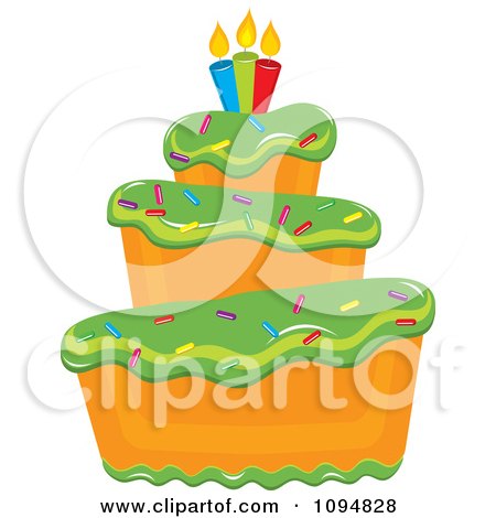 Clipart Funky Tiered Vanilla Cake With Green Frosting Birthday Candles And Sprinkles - Royalty Free Vector Illustration by Pams Clipart