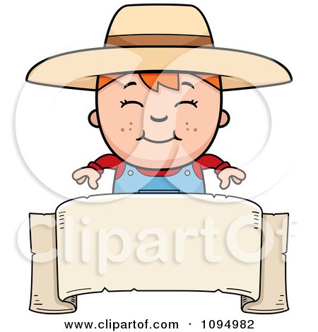 Clipart Red Haired Farmer Boy Over A Banner - Royalty Free Vector Illustration by Cory Thoman