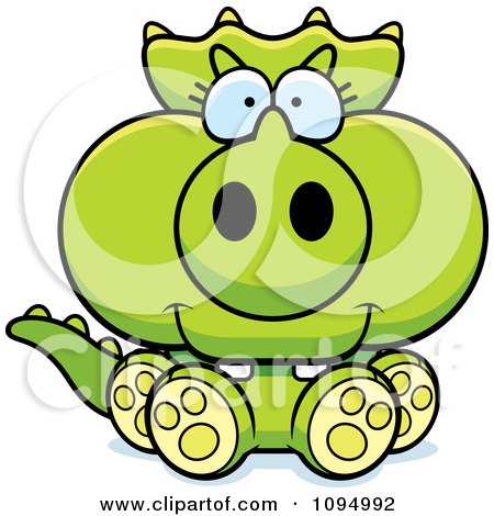 Clipart Green Baby Triceratops Sitting - Royalty Free Vector Illustration by Cory Thoman
