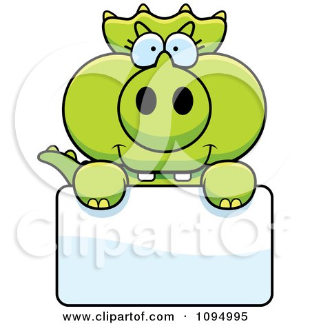 Clipart Green Baby Triceratops Holding A Blank Sign - Royalty Free Vector Illustration by Cory Thoman