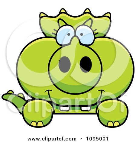 Clipart Green Baby Triceratops Looking Over A Surface - Royalty Free Vector Illustration by Cory Thoman