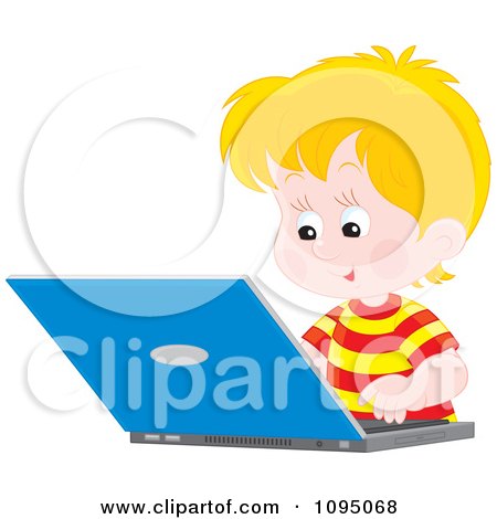 Clipart Blond School Boy Studying On A Laptop - Royalty Free Vector Illustration by Alex Bannykh