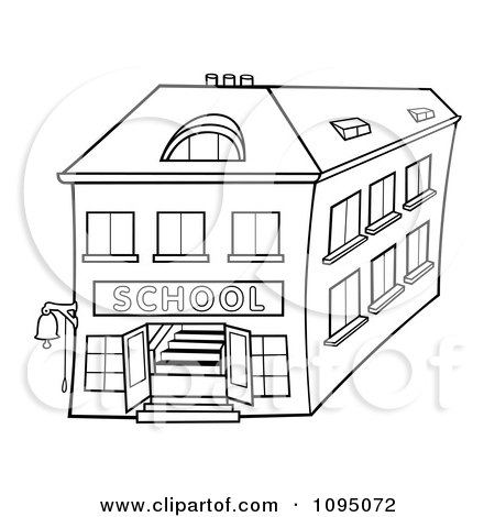Clipart Outlined Two Story School Building - Royalty Free Vector Illustration by dero