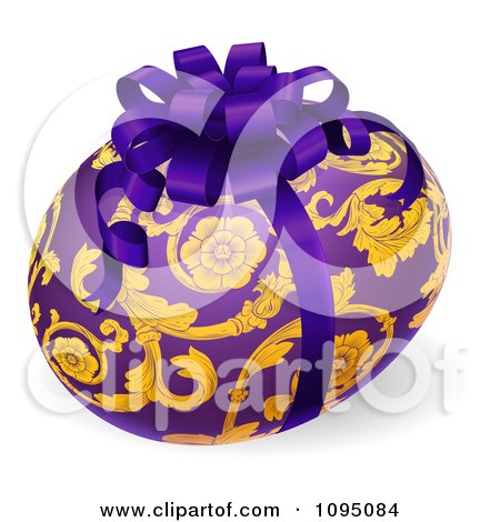 Clipart 3d Purple Floral Easter Egg With A Bow - Royalty Free Vector Illustration by AtStockIllustration