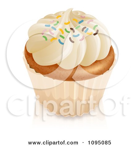 Clipart 3d Vanilla Cupcake With White Frosting And Colorful Sprinkles - Royalty Free CGI Illustration by AtStockIllustration