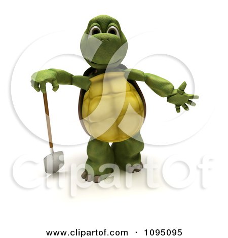 Clipart 3d Tortoise Leaning On A Gardening Spade - Royalty Free CGI Illustration by KJ Pargeter