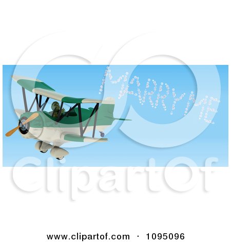 Clipart 3d Tortoise Pilot Spelling Marry Me In The Sky With A Biplane - Royalty Free CGI Illustration by KJ Pargeter