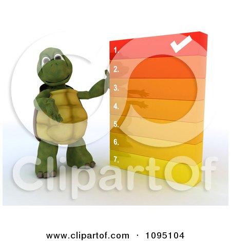 Clipart 3d Tortoise Going Over A Numbered List - Royalty Free CGI Illustration by KJ Pargeter