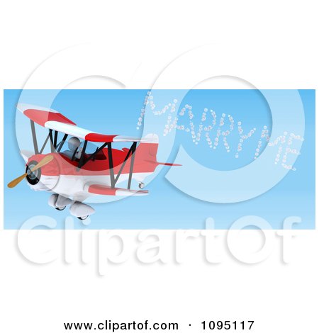 Clipart 3d White Character Pilot Spelling Marry Me In The Sky With A Biplane - Royalty Free CGI Illustration by KJ Pargeter