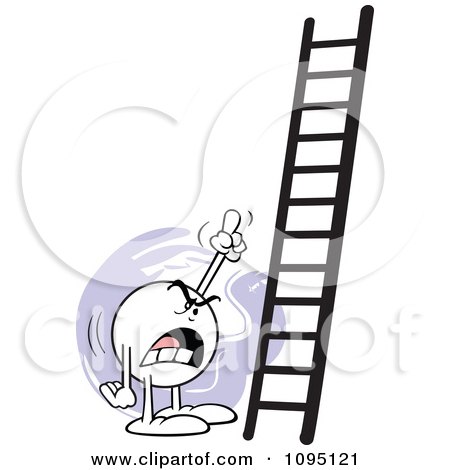 Clipart Bossy Moodie Character Pointing At A Ladder - Royalty Free Vector Illustration by Johnny Sajem