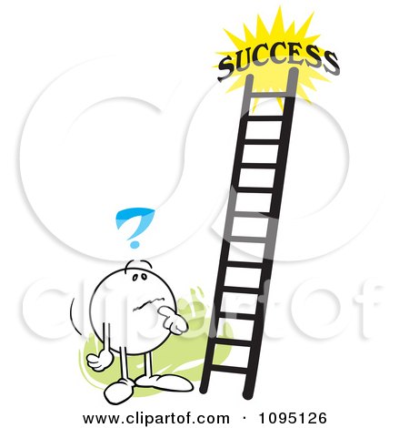 Clipart Contemplating Moodie Character Looking At A Ladder To Success - Royalty Free Vector Illustration by Johnny Sajem